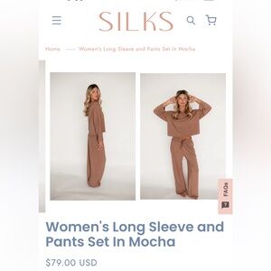 Silks dream with us Brown Long Sleeve and Pants Set sz xs